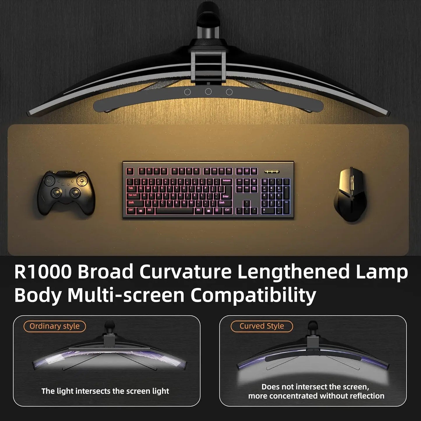 NEXUS Halo Curve — Barra de Luz para Monitor Curvo, 3 Temperaturas e RGB Sem Reflexos