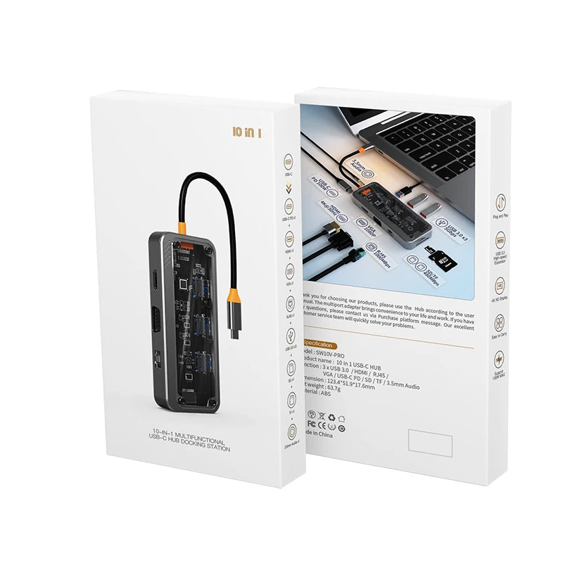 NEXUS Dock Pro 10-in-1 — Docking USB-C 4K HDMI, Ethernet 1 Gbps, SD/TF e PD 100 W