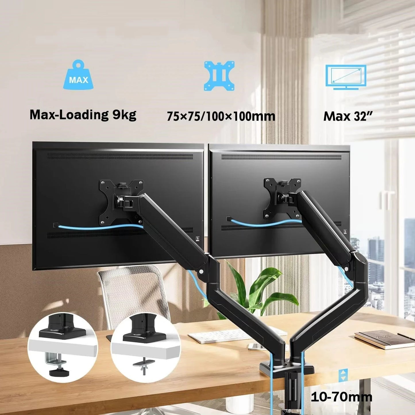 NEXUS Dual Arm — Suporte Duplo para Monitores 13"–32" com Rotação 360° e Inclinação