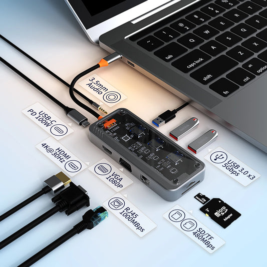 NEXUS Dock Pro 10-in-1 — Docking USB-C 4K HDMI, Ethernet 1 Gbps, SD/TF e PD 100 W