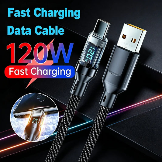 NEXUS Flux 120W — Cabo USB-C com Ecrã Digital, Carregamento Rápido PD (1 m / 1,5 m / 2 m)