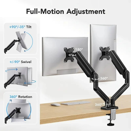 NEXUS Dual Arm — Suporte Duplo para Monitores 13"–32" com Rotação 360° e Inclinação