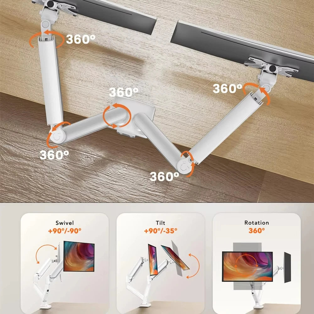 NEXUS Dual Arm — Suporte Duplo para Monitores 13"–32" com Rotação 360° e Inclinação