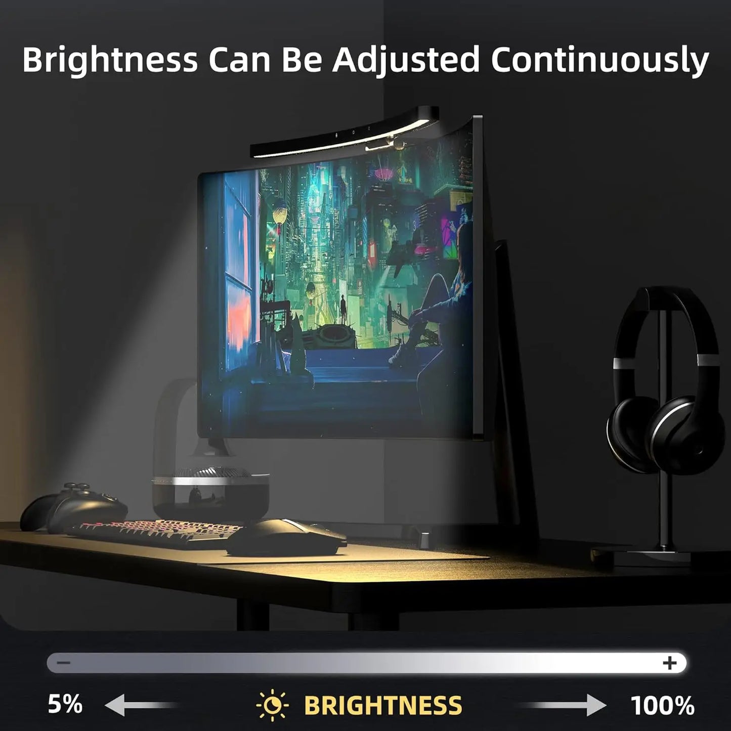 NEXUS Halo Curve — Barra de Luz para Monitor Curvo, 3 Temperaturas e RGB Sem Reflexos