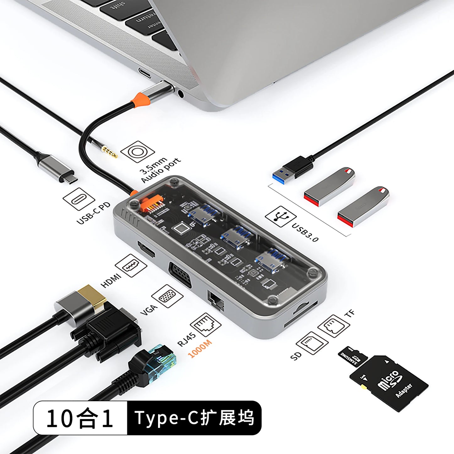 NEXUS Dock Pro 10-in-1 — Docking USB-C 4K HDMI, Ethernet 1 Gbps, SD/TF e PD 100 W
